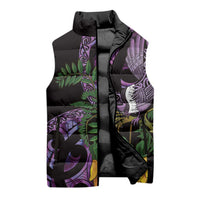 Purple New Zealand Kowhai And Piwakawaka Sleeveless Puffer Jacket Maori Ngaru Paua Shell LT14 - Polynesian Pride