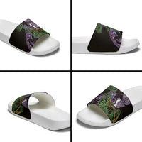 Purple New Zealand Kowhai And Piwakawaka Slide Sandals Maori Ngaru Paua Shell LT14 - Polynesian Pride