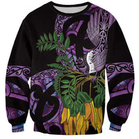 Purple New Zealand Kowhai And Piwakawaka Sweatshirt Maori Ngaru Paua Shell LT14 Unisex Purple - Polynesian Pride