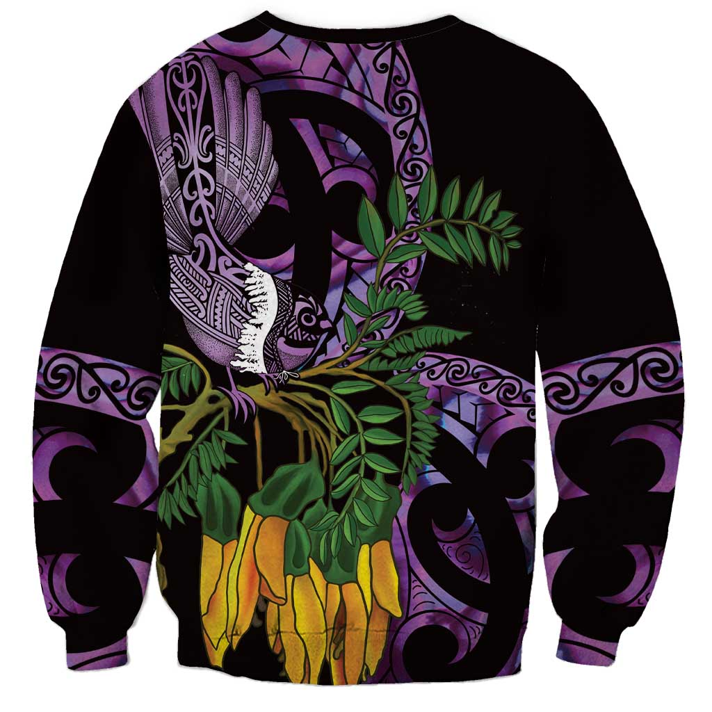 Purple New Zealand Kowhai And Piwakawaka Sweatshirt Maori Ngaru Paua Shell LT14 - Polynesian Pride
