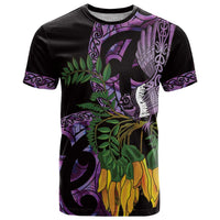 Purple New Zealand Kowhai And Piwakawaka T Shirt Maori Ngaru Paua Shell LT14 Purple - Polynesian Pride