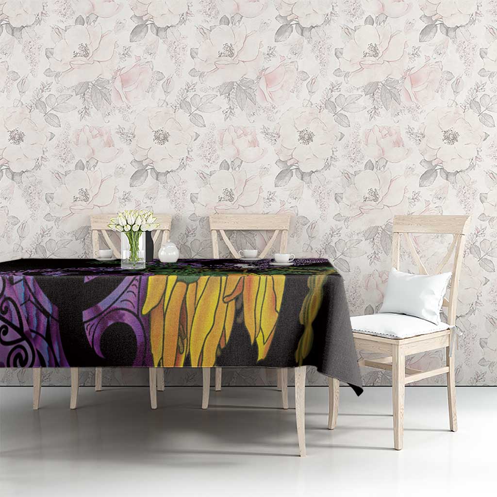 Purple New Zealand Kowhai And Piwakawaka Tablecloth Maori Ngaru Paua Shell LT14 - Polynesian Pride