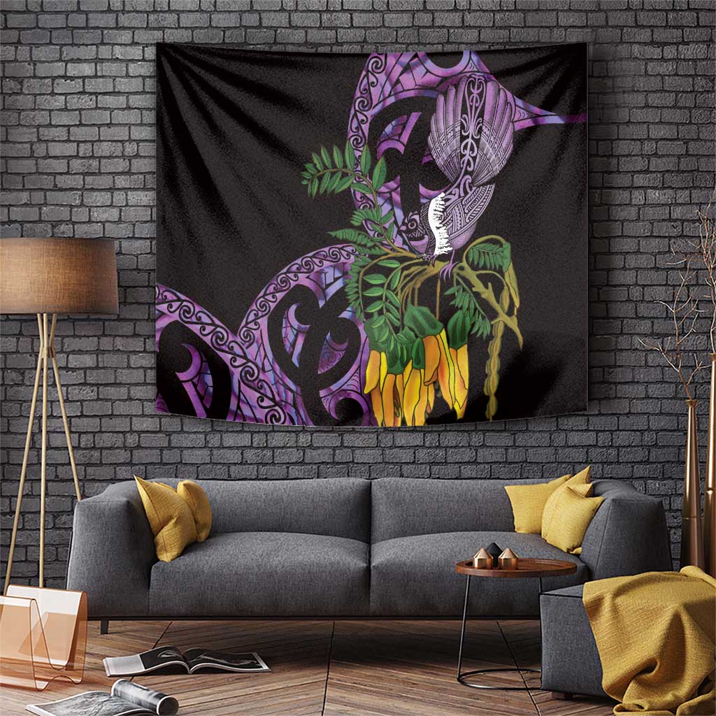 Purple New Zealand Kowhai And Piwakawaka Tapestry Maori Ngaru Paua Shell LT14 Purple - Polynesian Pride