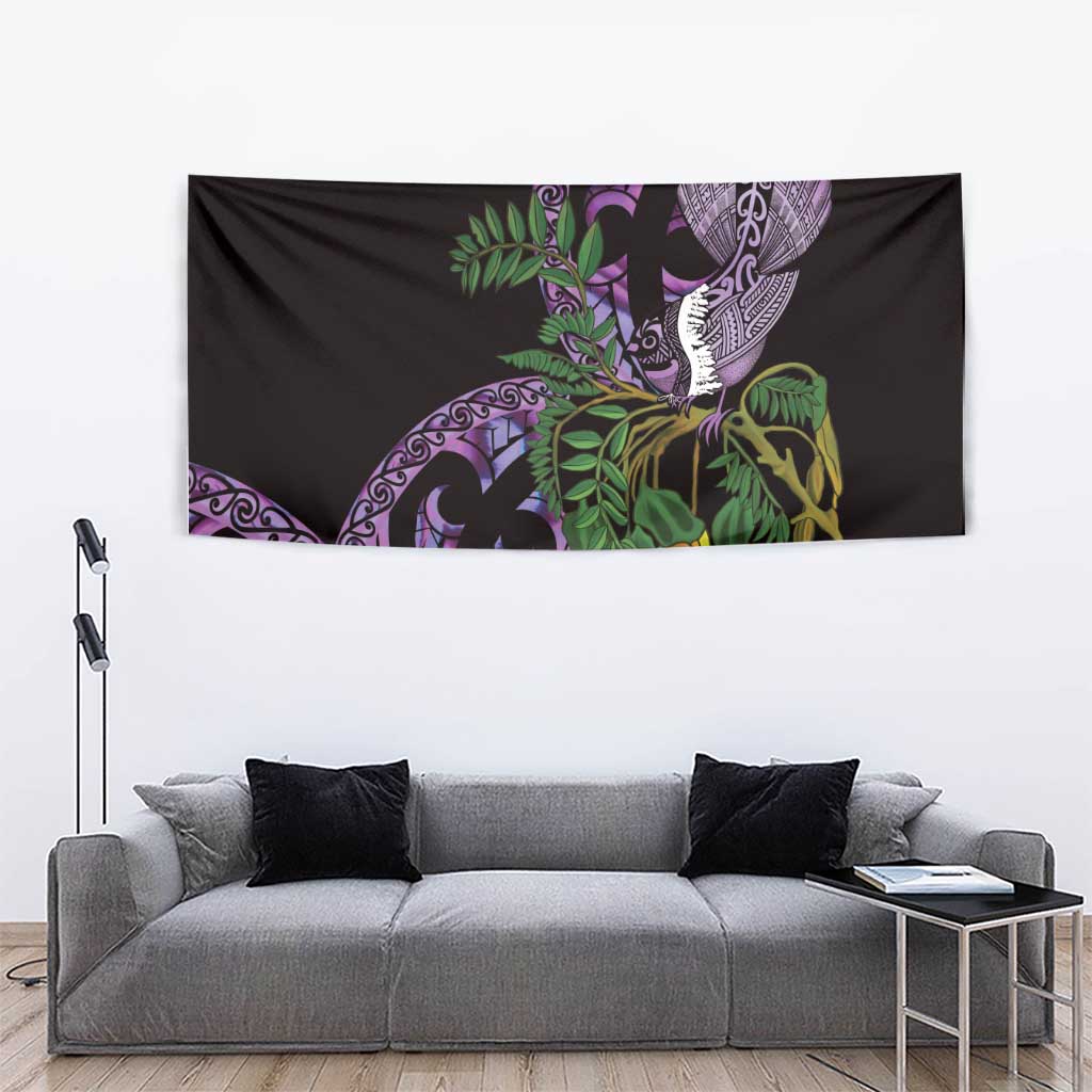 Purple New Zealand Kowhai And Piwakawaka Tapestry Maori Ngaru Paua Shell LT14 - Polynesian Pride
