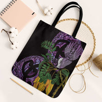 Purple New Zealand Kowhai And Piwakawaka Tote Bag Maori Ngaru Paua Shell LT14 Black Strap One Size Purple - Polynesian Pride