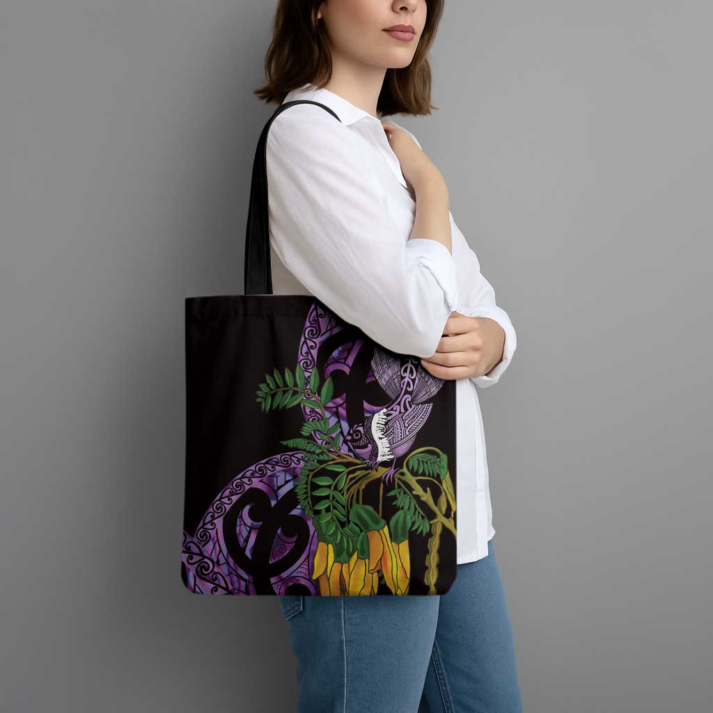 Purple New Zealand Kowhai And Piwakawaka Tote Bag Maori Ngaru Paua Shell LT14 - Polynesian Pride