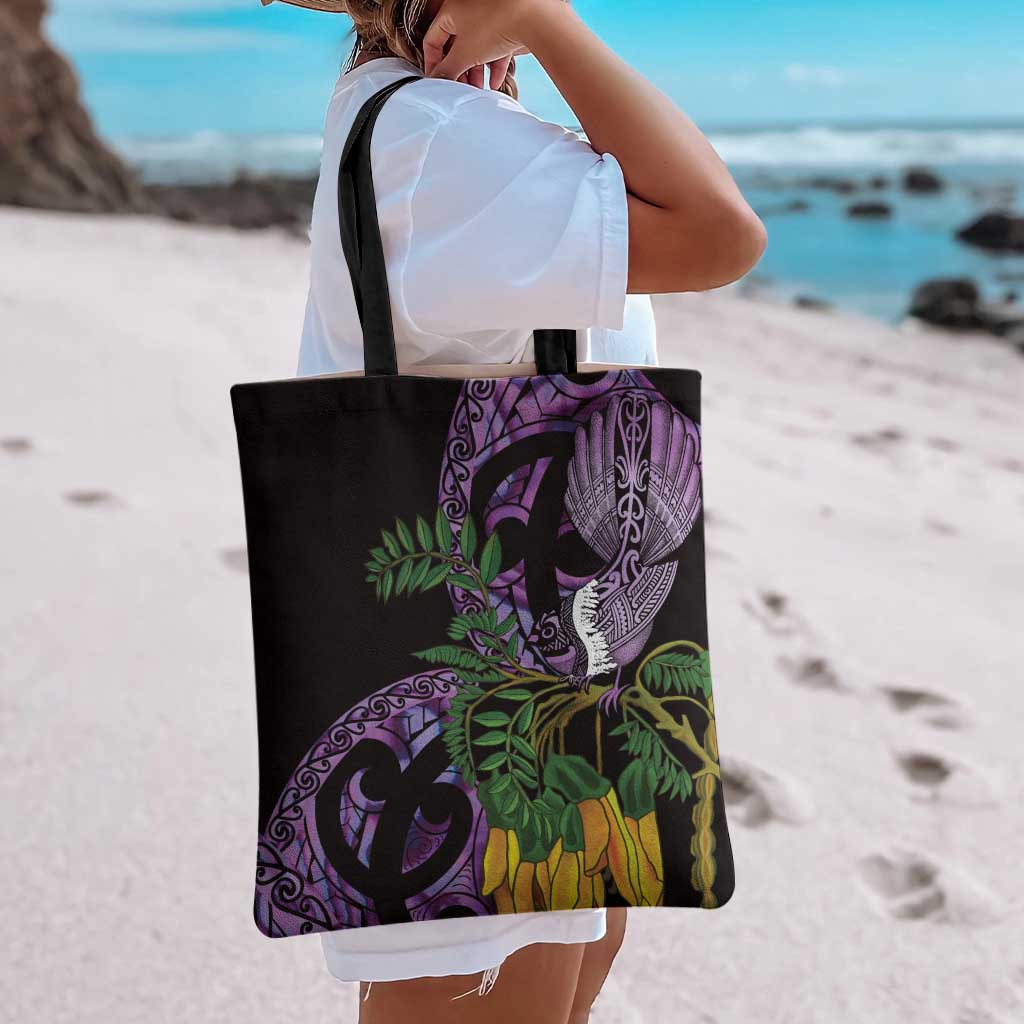 Purple New Zealand Kowhai And Piwakawaka Tote Bag Maori Ngaru Paua Shell LT14 - Polynesian Pride