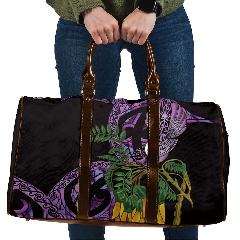 Purple New Zealand Kowhai And Piwakawaka Travel Bag Maori Ngaru Paua Shell LT14 Purple - Polynesian Pride