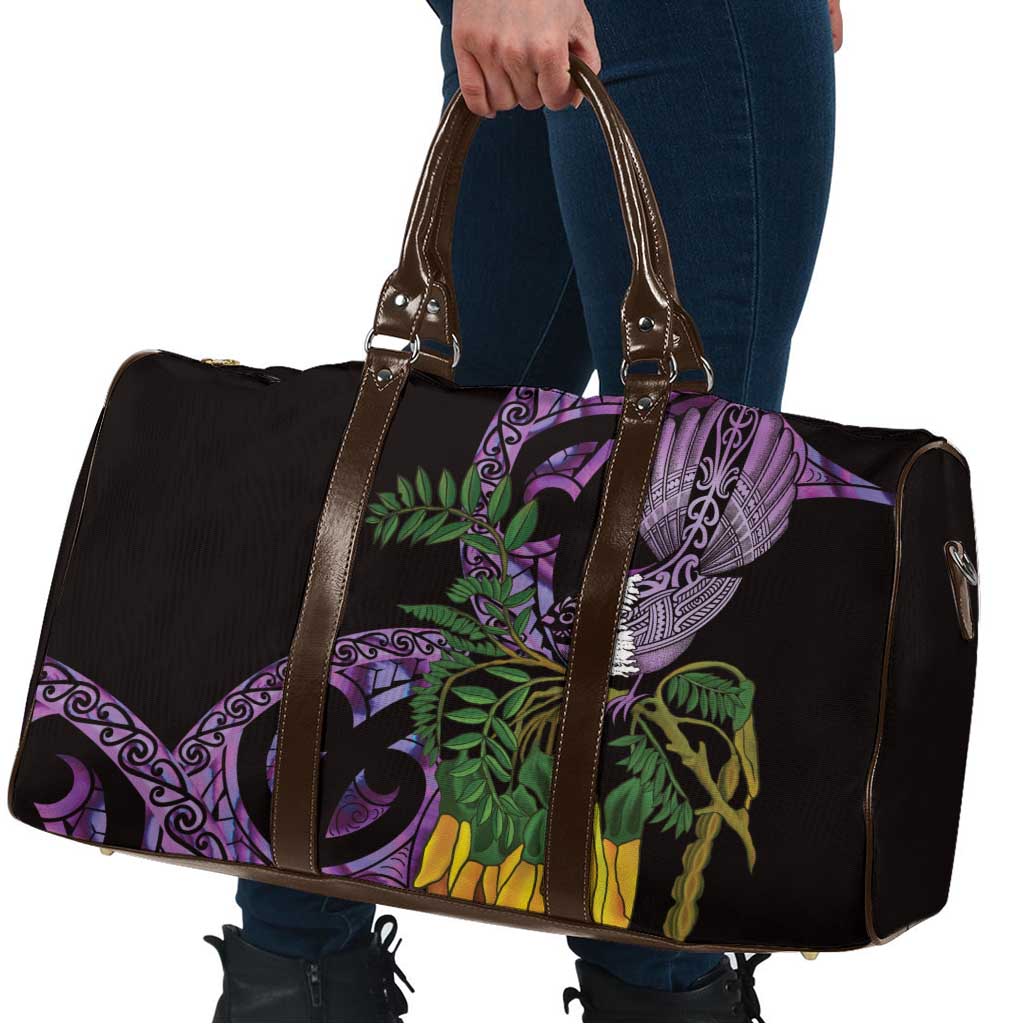 Purple New Zealand Kowhai And Piwakawaka Travel Bag Maori Ngaru Paua Shell LT14 - Polynesian Pride