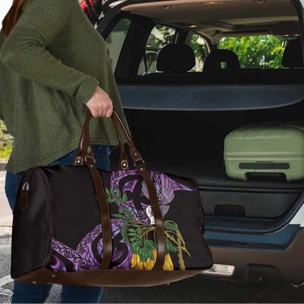 Purple New Zealand Kowhai And Piwakawaka Travel Bag Maori Ngaru Paua Shell LT14 - Polynesian Pride