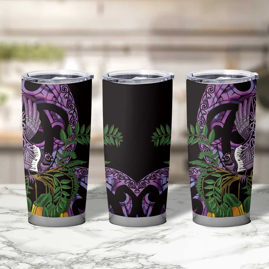 Purple New Zealand Kowhai And Piwakawaka Tumbler Cup Maori Ngaru Paua Shell LT14 - Polynesian Pride