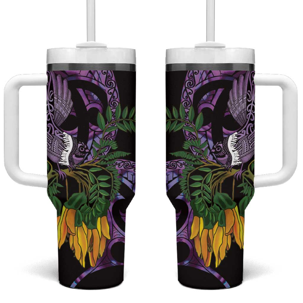 Purple New Zealand Kowhai And Piwakawaka Tumbler With Handle Maori Ngaru Paua Shell LT14 One Size: 40 oz Purple - Polynesian Pride