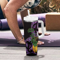 Purple New Zealand Kowhai And Piwakawaka Tumbler With Handle Maori Ngaru Paua Shell LT14 - Polynesian Pride