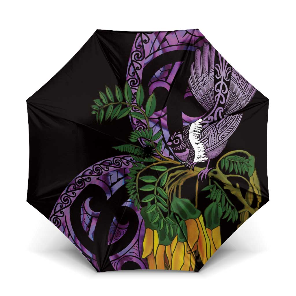 Purple New Zealand Kowhai And Piwakawaka Umbrella Maori Ngaru Paua Shell LT14 One Size Folded 11.42 inch Opened Diameter 37.4 inch Purple - Polynesian Pride