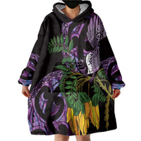 Purple New Zealand Kowhai And Piwakawaka Wearable Blanket Hoodie Maori Ngaru Paua Shell LT14 - Polynesian Pride
