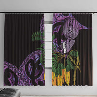 Purple New Zealand Kowhai And Piwakawaka Window Curtain Maori Ngaru Paua Shell LT14 With Hooks Purple - Polynesian Pride