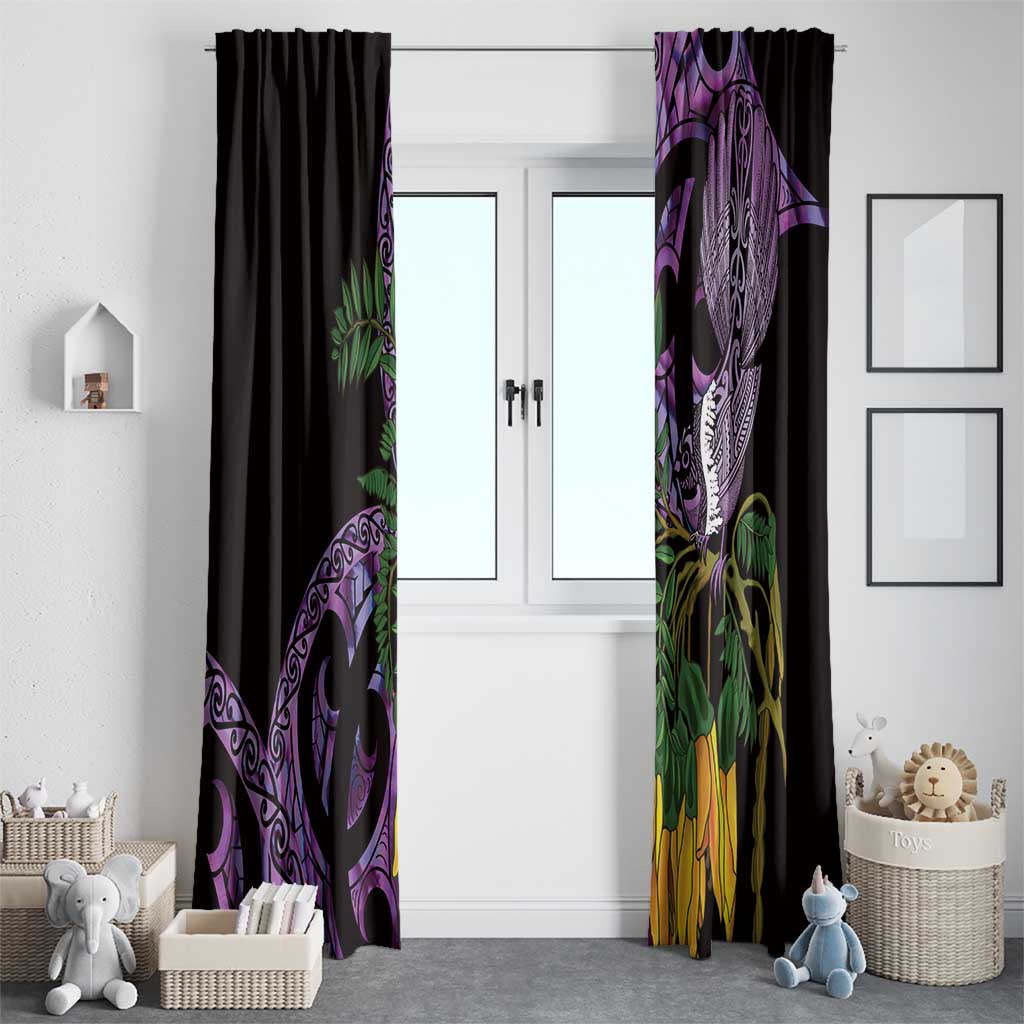 Purple New Zealand Kowhai And Piwakawaka Window Curtain Maori Ngaru Paua Shell LT14 - Polynesian Pride