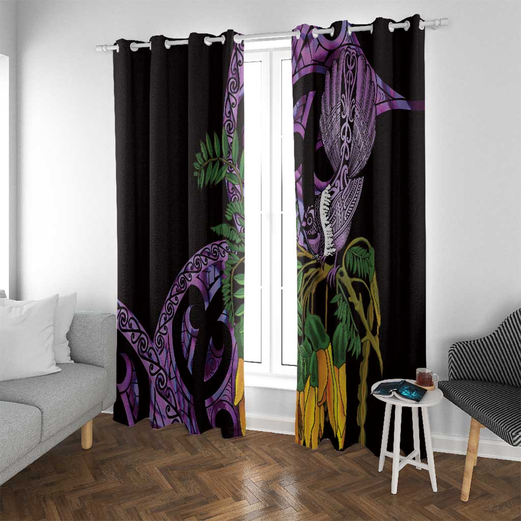 Purple New Zealand Kowhai And Piwakawaka Window Curtain Maori Ngaru Paua Shell LT14 With Grommets Purple - Polynesian Pride