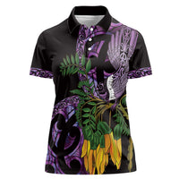 Purple New Zealand Kowhai And Piwakawaka Women Polo Shirt Maori Ngaru Paua Shell LT14 Female Purple - Polynesian Pride