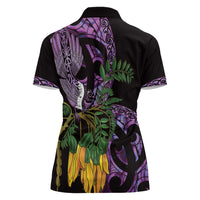 Purple New Zealand Kowhai And Piwakawaka Women Polo Shirt Maori Ngaru Paua Shell LT14 - Polynesian Pride