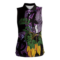 Purple New Zealand Kowhai And Piwakawaka Women Sleeveless Polo Shirt Maori Ngaru Paua Shell LT14 Female Purple - Polynesian Pride