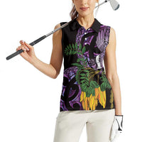 Purple New Zealand Kowhai And Piwakawaka Women Sleeveless Polo Shirt Maori Ngaru Paua Shell LT14 - Polynesian Pride