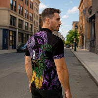 Purple New Zealand Kowhai And Piwakawaka Zipper Polo Shirt Maori Ngaru Paua Shell LT14 - Polynesian Pride