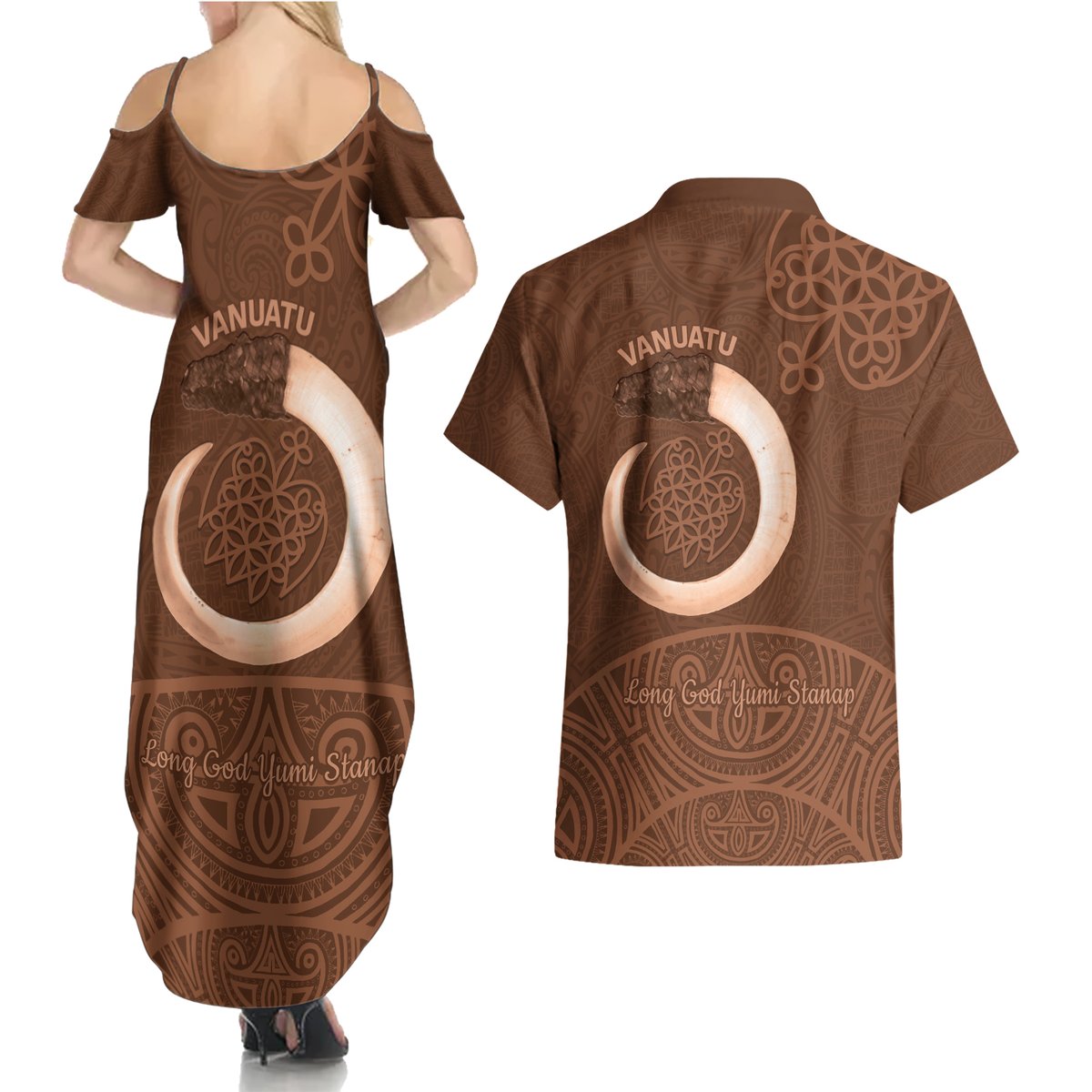 Vanuatu Indipendens Dei Couples Matching Summer Maxi Dress and Hawaiian Shirt Yumi Sand Drawing Turtle Mix Lapita LT14 - Polynesian Pride