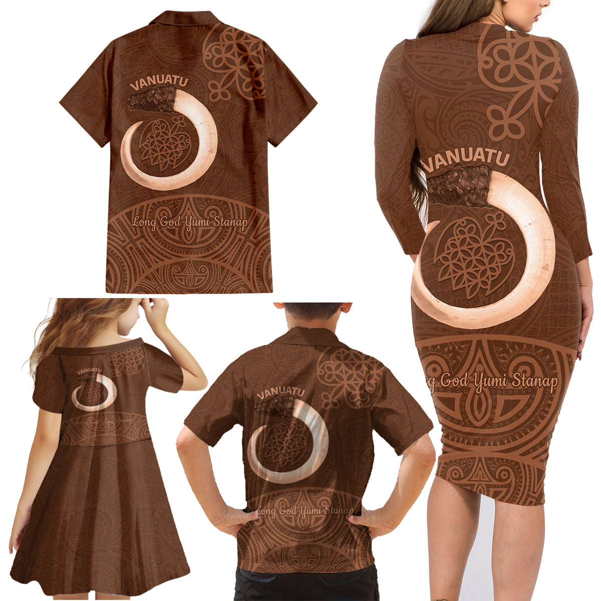 Vanuatu Indipendens Dei Family Matching Long Sleeve Bodycon Dress and Hawaiian Shirt Yumi Sand Drawing Turtle Mix Lapita LT14 - Polynesian Pride