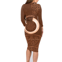 Vanuatu Indipendens Dei Family Matching Long Sleeve Bodycon Dress and Hawaiian Shirt Yumi Sand Drawing Turtle Mix Lapita LT14 - Polynesian Pride