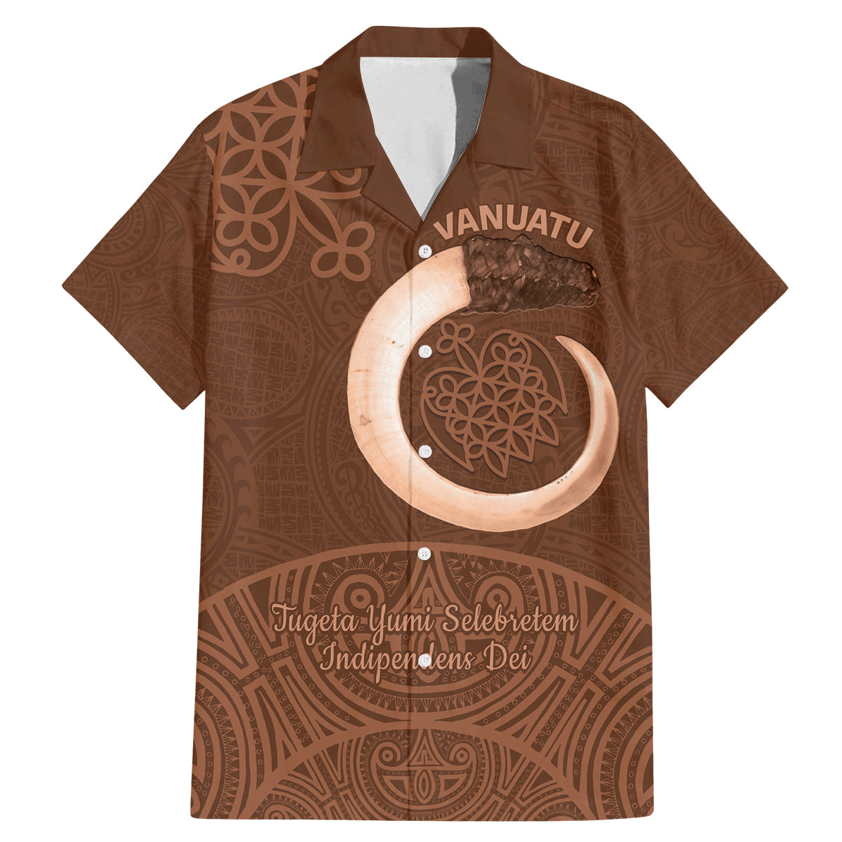 Vanuatu Indipendens Dei Family Matching Mermaid Dress and Hawaiian Shirt Yumi Sand Drawing Turtle Mix Lapita LT14 Dad's Shirt - Short Sleeve Brown - Polynesian Pride