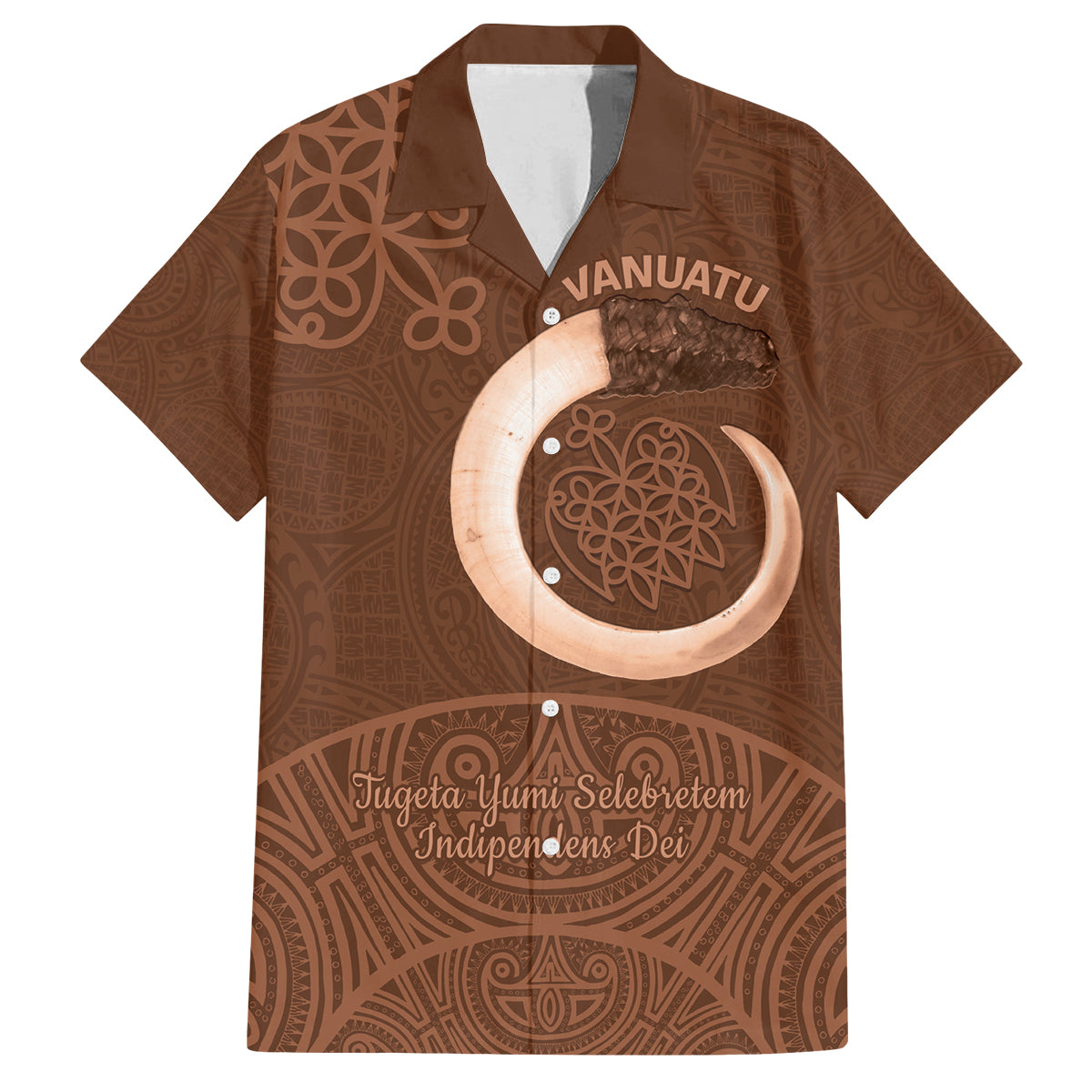 Vanuatu Indipendens Dei Family Matching Off The Shoulder Long Sleeve Dress and Hawaiian Shirt Yumi Sand Drawing Turtle Mix Lapita LT14 Dad's Shirt - Short Sleeve Brown - Polynesian Pride