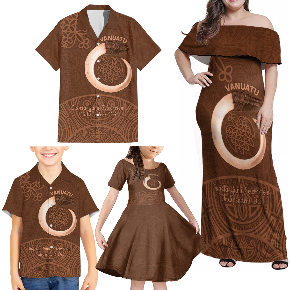 Vanuatu Indipendens Dei Family Matching Off Shoulder Maxi Dress and Hawaiian Shirt Yumi Sand Drawing Turtle Mix Lapita LT14 - Polynesian Pride