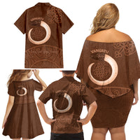 Vanuatu Indipendens Dei Family Matching Off Shoulder Short Dress and Hawaiian Shirt Yumi Sand Drawing Turtle Mix Lapita LT14 - Polynesian Pride