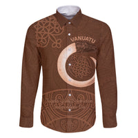 Vanuatu Indipendens Dei Family Matching Off Shoulder Short Dress and Hawaiian Shirt Yumi Sand Drawing Turtle Mix Lapita LT14 Dad's Shirt - Long Sleeve Brown - Polynesian Pride