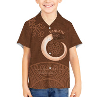 Vanuatu Indipendens Dei Family Matching Short Sleeve Bodycon Dress and Hawaiian Shirt Yumi Sand Drawing Turtle Mix Lapita LT14 Son's Shirt Brown - Polynesian Pride