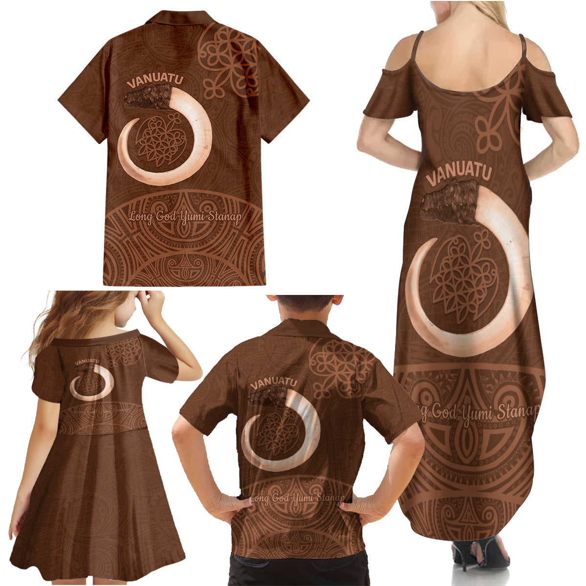 Vanuatu Indipendens Dei Family Matching Summer Maxi Dress and Hawaiian Shirt Yumi Sand Drawing Turtle Mix Lapita LT14 - Polynesian Pride