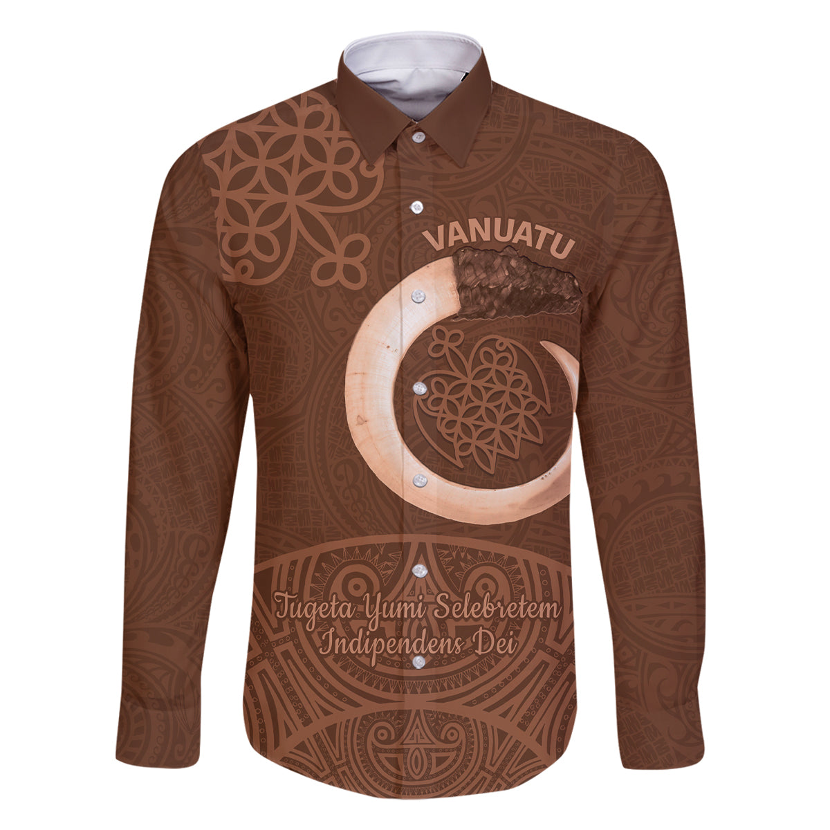 Vanuatu Indipendens Dei Family Matching Summer Maxi Dress and Hawaiian Shirt Yumi Sand Drawing Turtle Mix Lapita LT14 Dad's Shirt - Long Sleeve Brown - Polynesian Pride