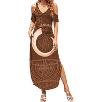 Vanuatu Indipendens Dei Family Matching Summer Maxi Dress and Hawaiian Shirt Yumi Sand Drawing Turtle Mix Lapita LT14 Mom's Dress Brown - Polynesian Pride