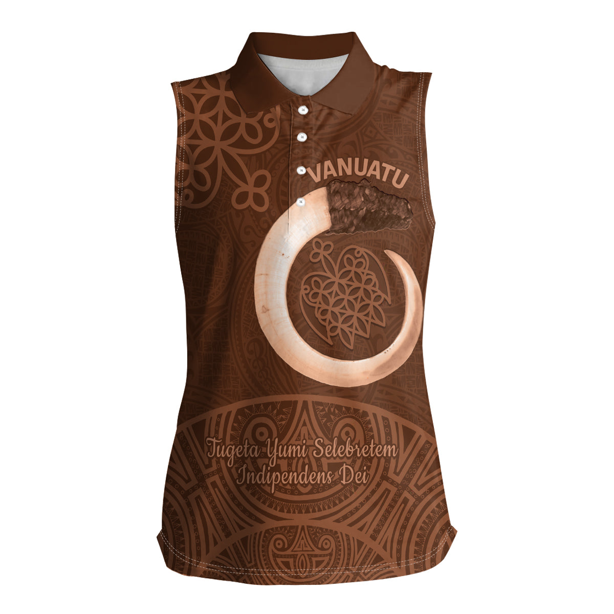 Vanuatu Indipendens Dei Women Sleeveless Polo Shirt Yumi Sand Drawing Turtle Mix Lapita LT14 Female Brown - Polynesian Pride