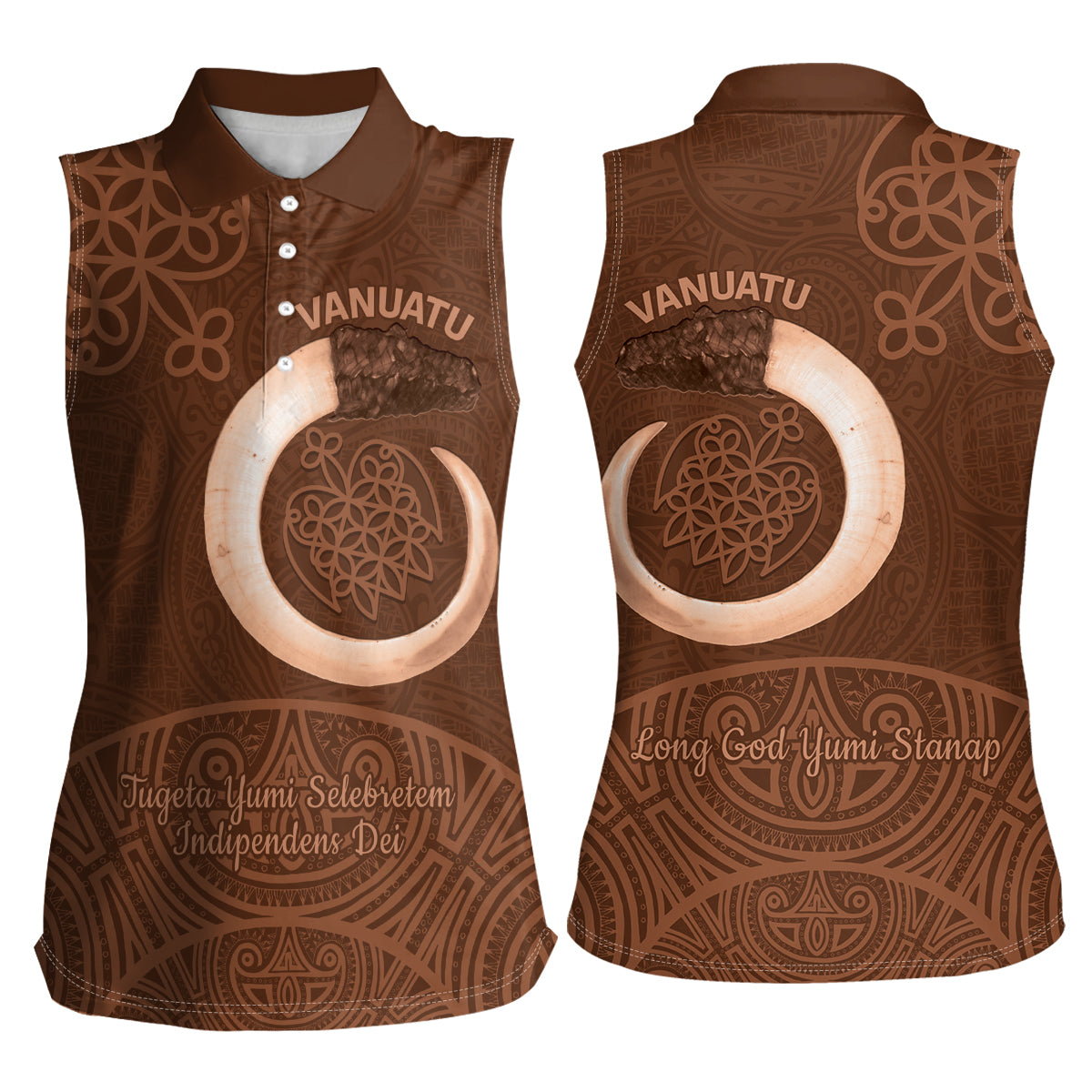 Vanuatu Indipendens Dei Women Sleeveless Polo Shirt Yumi Sand Drawing Turtle Mix Lapita LT14 - Polynesian Pride