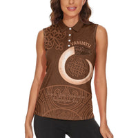 Vanuatu Indipendens Dei Women Sleeveless Polo Shirt Yumi Sand Drawing Turtle Mix Lapita LT14 - Polynesian Pride