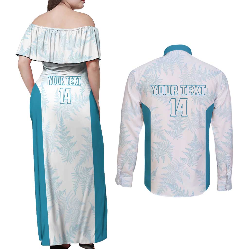 Custom New Zealand Silver Fern Football Couples Matching Off Shoulder Maxi Dress and Long Sleeve Button Shirt Come On All White