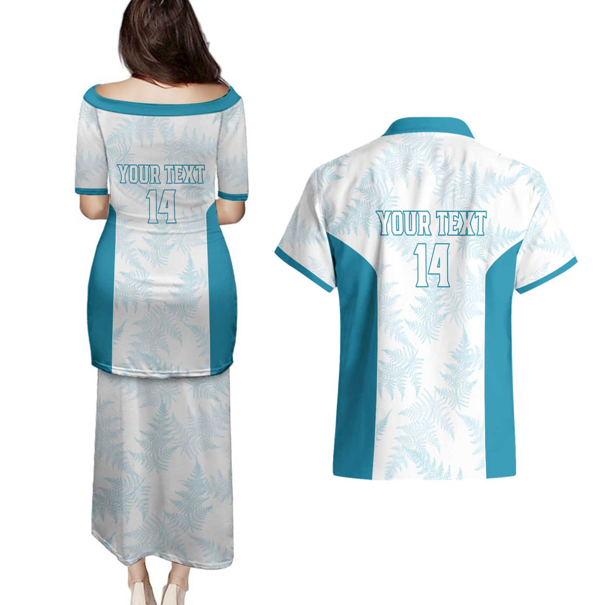 Custom New Zealand Silver Fern Football Couples Matching Puletasi and Hawaiian Shirt Come On All White