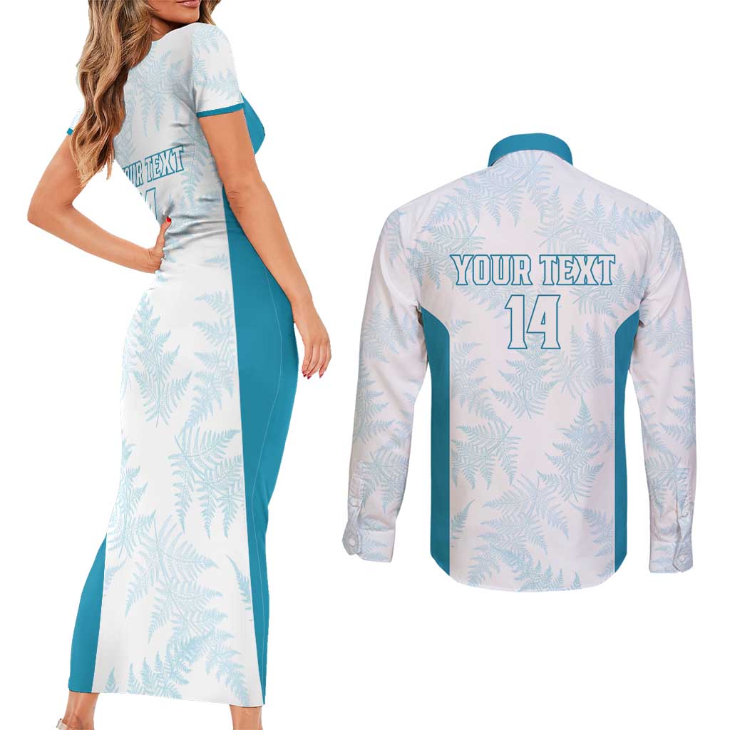 Custom New Zealand Silver Fern Football Couples Matching Short Sleeve Bodycon Dress and Long Sleeve Button Shirt Come On All White