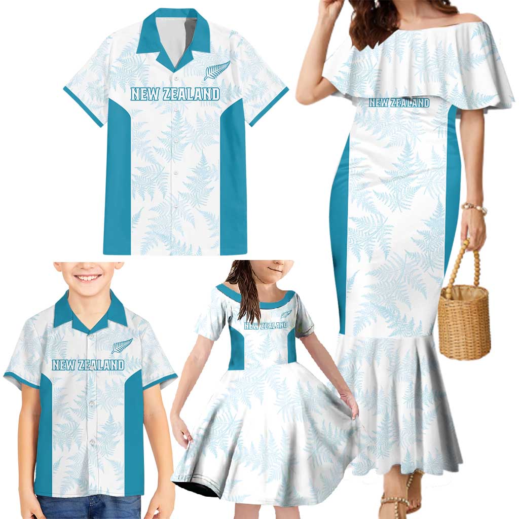 Custom New Zealand Silver Fern Football Family Matching Mermaid Dress and Hawaiian Shirt Come On All White LT14 - Polynesian Pride