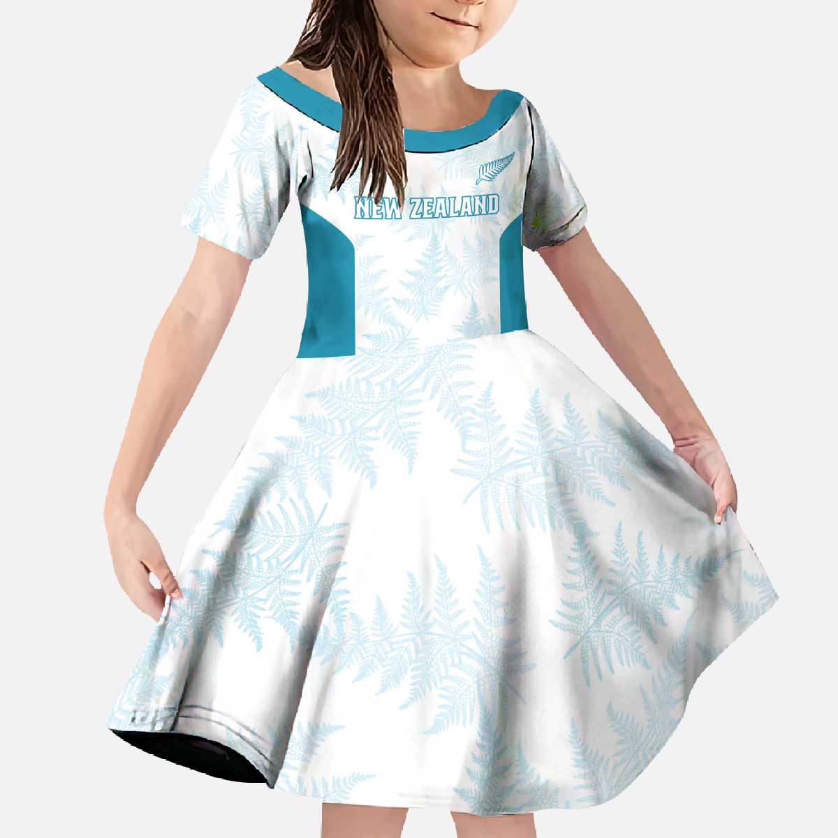 Custom New Zealand Silver Fern Football Family Matching Off The Shoulder Long Sleeve Dress and Hawaiian Shirt Come On All White