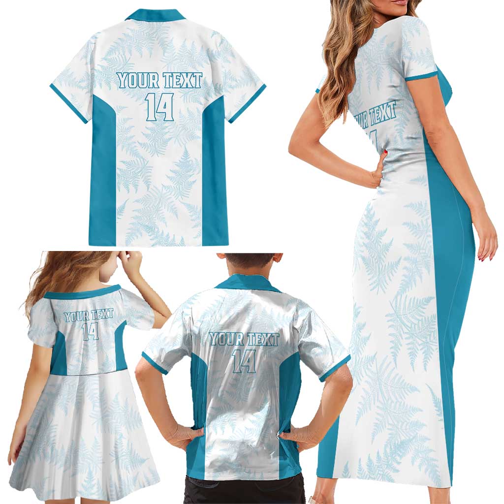 Custom New Zealand Silver Fern Football Family Matching Short Sleeve Bodycon Dress and Hawaiian Shirt Come On All White
