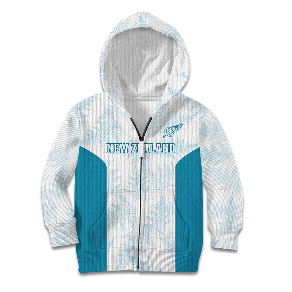 Custom New Zealand Silver Fern Football Kid Hoodie Come On All White LT14 Zip Hoodie White - Polynesian Pride