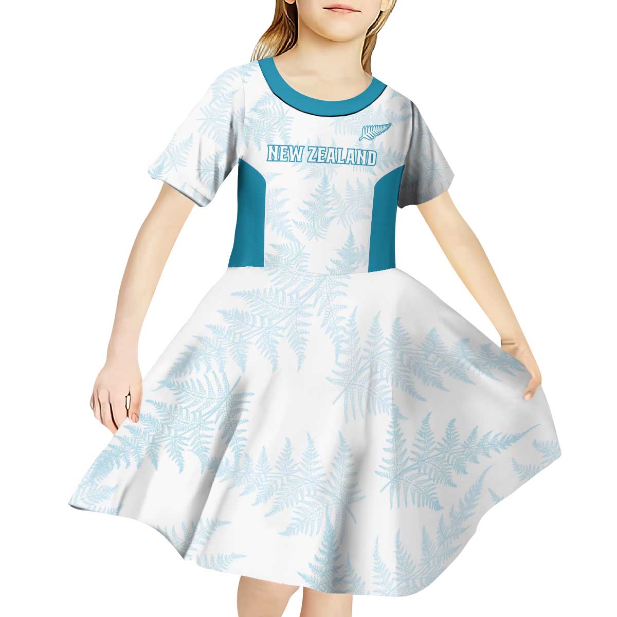 Custom New Zealand Silver Fern Football Kid Short Sleeve Dress Come On All White LT14 - Polynesian Pride